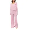 Novo conjunto de pijamas de outono e inverno estilo europeu e americano, cardigã rosa jacquard com babados, conjunto de calça comprida e manga longa, pode ser usado fora de casa