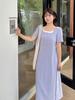 Vestido Sencillo de Dos Piezas para Cintura Perezosa, Nuevo Modelo de Verano para Mujeres de Tallas Grandes, Vestido de Commuter de Manga Corta para Ponerse sin Cremallera 252559