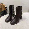 Versión de stock listo~ Botines de plataforma impermeables de tacón alto para mujer, nuevos para otoño e invierno, para personas bajas, tacón grueso, botines estilo Martin, botines franceses adelgazantes