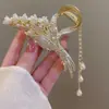 Nueva Pinza para el Cabello de Perla Dorada y Pedrería Disco Grande para la Parte Trasera de la Cabeza de Mujer Pinza de Tiburón Accesorios para el Cabello