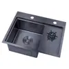 Fregadero grande de acero inoxidable nano negro de cocina engrosado de exportación, fregadero individual, lavabo para verduras con soporte para cuchillos, lavaplatos