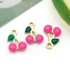 Acessórios para Joias DIY Estilo Coreano, Mini Pingentes de Cereja Coloridos com Gotejamento de Óleo, Galvanizados a Vácuo para Pulseiras, Colares, Brincos e Pingentes