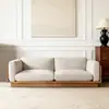 Sofá de Chão Designer para Apartamentos Pequenos, Madeira Sólida, Removível e Lavável, Sofá de Linha Reta em Tecido Nórdico, Estilo Wabi-Sabi, Sofá de Madeira Natural