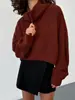 Suéter de punto con media cremallera y cuello alto estilo europeo y americano, nuevo para Otoño e Invierno 2026, tejido, corto, estilo perezoso holgado, top de manga larga