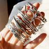 Pulsera Plateada Retro Tailandesa Miao Xizang para Hombres y Mujeres Abierta Aplastada Cadena Plana Ligera Retorcida Pulsera de Pareja Geométricamente Ajustable