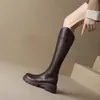 Botas de caballero 2025 otoño e invierno nuevas botas largas de corte en V suela gruesa tacón grueso caña alta para mujeres de talla grande con piernas anchas versátiles para mujeres