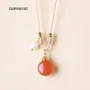 Colgante de Ágata Fuente de Sal Natural Estilo Retro Cuerda Tejida a Mano Jade Flor de Durazno Rosa Nube Propicia Candado Nuevo Artículo Caliente Collar de Mujer