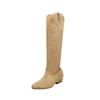 Otoño/Invierno 2026 Botas Shibuya Punta Puntiaguda Corte en V Gamuza Tacón Oculto Tacón Grueso Caña Alta Botas de Montar Botas Western Holgadas para Mujer