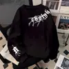 Sudadera Gruesa con Estampado de Cuello Redondo, Forro Polar, Estilo Americano Moderno de Calle, Otoño e Invierno, Holgada Versátil de Peso Pesado para Hombre y Mujer