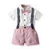 Ropa de Verano para Niños Nuevo Traje de Caballero Europeo y Americano de Camisa de Manga Corta Pantalones Cortos con Tirantes para Niños Vestido de Dos Piezas para un Año de Edad