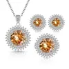 Transmissão Ao Vivo Venda Quente Girassol Totalmente Cravejado com Diamantes Coloridos Pedras Preciosas Oito Corações Oito Flechas Conjunto de Anel Colar Brincos Feminino Zircônia