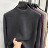 Suéter masculino de lã com gola alta meia, 100% lã, camada base de cor sólida para outono e inverno, suéter de tricô solto e quente para homens