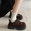Zapatos de plataforma de cuero estilo británico retro con punta redonda para mujer, nueva colección otoño/invierno 2026, versátiles con diseño de lazo