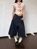 Shorts Jeans Cropped Patchwork Estrela de Cinco Pontas American Street para Homens e Mulheres High Street Retro Emagrecedor Reta Perna Larga Comprimento Médio