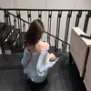 Vestido Azul de Un Hombro y Manga Larga para Mujer en Otoño Estilizado Cintura Falda Manga Murciélago Pura Pasión Sexy Ceñido a la Cadera Falda Corta