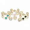 Pulseira Anel Dourado Vintage Sol Lua Estrela Turquesa Sintética Estilo Boêmio Pulseira de Braço Superior Vazada