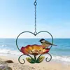 Novo produto transfronteiriço: Comedouro de Pássaros de Ferro em Formato de Coração com Flores, Comedouro de Pássaros Pendurado para Decoração de Jardim Externo