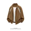 Chamarra a rayas con bloques de color estilo americano y cuello alto para hombre, nueva para primavera y otoño, holgada, casual, deportiva, chamarra de béisbol negra