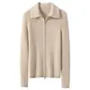 Nuevo Otoño/Invierno 100% Cachemir Puro Suave y Esponjoso Cárdigan de Punto Rayado con Cremallera y Solapa Estilo Coreano Chaqueta Pequeña para Mujer