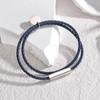 Pulseira tecida de aço inoxidável de camada dupla criativa personalizada pulseira de couro PU DIY com gravação a laser joia para homens e mulheres casal
