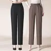 Calça Reta de Cor Sólida Simples para o Dia a Dia 2026 Nova Outono Cintura Alta Elegante Versátil Nove Pontos para Meia-Idade e Idosos