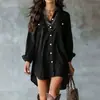 2026 Transfronterizo Amazon Europeo y Americano Algodón Lino Vestido de Manga Larga Camisa de Botones Vestido Delgado Abertura Casual Ajuste Holgado