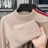 100% lana pura, cuello semi-alto, suéter de lana grueso para hombre, nueva colección otoño/invierno 2026, suéter de punto casual y cálido