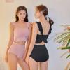 Traje de baño nuevo de Corea del Sur 2020, bikini sexy de cintura alta con volantes de color sólido dividido, traje de baño conservador para mujer