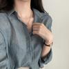 Camisa holgada de manga larga con solapa plisada, color liso, estilo coreano, de verano, sencilla, con protección solar