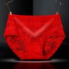 Yumei 219 Renda Sexy Renda de Rosa Roupa Íntima Feminina de Cintura Alta Transparente com Recortes Versão Grande Feminina Cueca