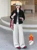 Pantalones de Arroz Pegajoso Gris Claro para Mujer 2026 Nuevos Pantalones de Otoño Sueltos Perezosos Casuales Rectos Cintura Alta Versión Estrecha Pantalones de Pierna Ancha