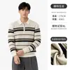 Suéter Polo de Punto de Manga Larga con Rayas de Contraste Simple Retro Estilo Old Money Suéter Pullover de Uso Diario Hombre