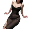 Lencería Seductora y Sexy para Mujer Joven, Camisola de Noche con Escote en V Profundo, Vestido Largo Transparente de Encaje Calado, Tentación de Malla, Dropshipping