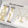 Conjunto Popular de Relojes para Mujer Transfronterizo de Comercio Exterior, Conjunto de Cinco Piezas con Reloj para Mujer Incrustado de Diamantes, Reloj de Cuarzo Cuadrado de Moda para Dama