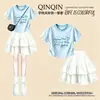 Conjunto de Falda Corta Estilo Coreano para Niñas Verano 2026, Conjunto de Dos Piezas de Moda para Niños Mayores Estilo Universitario