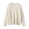Suéter de Cashmere Feminino 100% Cashmere Puro Verde Vazado Outono e Inverno Retrô Gola Redonda Pulôver Casual Tricotado Quente