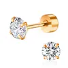 Brincos de Aço Inoxidável com Zircônia Transfronteiriços Europeus e Americanos Simples Clássico Titânio Aço Quatro Garras Zircônia Redonda Brincos de Piercing Unissex