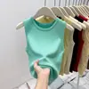 Chaleco de Punto Fino Color Caramelo de Verano Dopamina Ropa Exterior para Mujer Tirantes Anchos Cubre Grasa de Axila Capa Interior Top Hilo de Alma