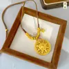 Ni Xin Hecho a Mano Pepita de Oro Antigua Placa de Oro Envuelto con Brújula de los Ocho Tesoros Colgante Cuerda Trenzada DIY Cadena para Suéter de Alta Retención de Color