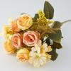 Flor artificial de arroz y hierba, rosa para el hogar, pequeña rosa, flor falsa, decoración de mesa, flor de seda, pequeña rosa, margarita, combinación