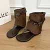 Sandálias de Tiras Romanas Retro com Aumento Interno de Altura 2026 Novas Botas Curtas de Verão para Uso ao Ar Livre Sandálias de Tiras Espinha de Peixe