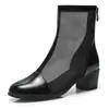 Zapatos de Baile Cuadrado Wupa para Mujer Sandalias de Malla con Tacón Medio-Alto Botas Finas de Moda de Piel de Oveja para Uso Diario en Verano