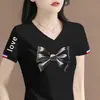 Camiseta de manga corta de marca para comercio exterior transfronterizo, con excedente, corte holgado, versátil, top básico de media manga con estampado de moda