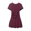 Moda Femenina Nueva Primavera/Verano 2026 Estilo Europeo y Americano Vestido Corto de Color Sólido Manga Corta con Volantes Estilo Globo Vestido Corto
