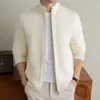 Novo cardigã de suéter masculino Yingao, outono e inverno, gola alta com zíper meio, casual, cor sólida, jaqueta de suéter transfronteiriça