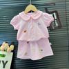 Ropa para niños al por mayor, traje para niñas, primavera y verano 25, nuevo polo para niñas, top de dibujos animados y falda, conjunto de dos piezas