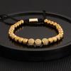 Pulseira de Corda Tecida Ajustável Hip Hop Masculina Coroa de Cobre Retrô Europeia e Americana Contas de Abacaxi de Aço Titânio Galvanizado a Vácuo