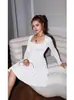 2026 Moda Europeia e Americana Transfronteiriça Estilo Garota Spicy Bolso Patch Slim Fit Gola Quadrada Malha Gravata Manga Longa Vestido Vestido Curto de Alta Qualidade