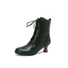Botas cortas de mujer estilo europeo y americano con cordones, punta redonda y tacón medio, estilo Martin, transfronterizas 7725
