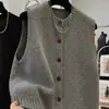 Chaleco de punto sin mangas con cuello redondo 100% lana de seda para mujer, color liso, cárdigan, top sin mangas holgado Otoño Invierno, prenda de abrigo